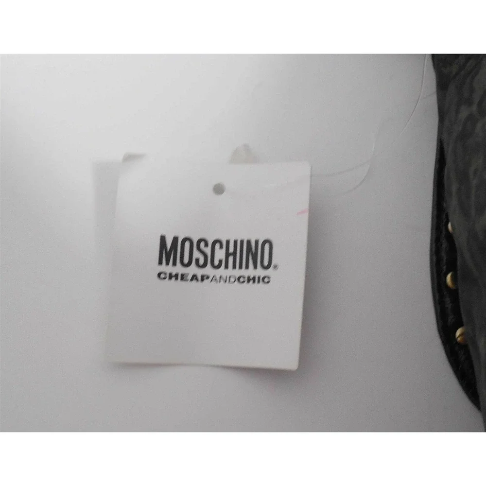 New Moschino Cheap & Chic Gray Black Leopard Nylon Leather Studded Shoulder Bag‎